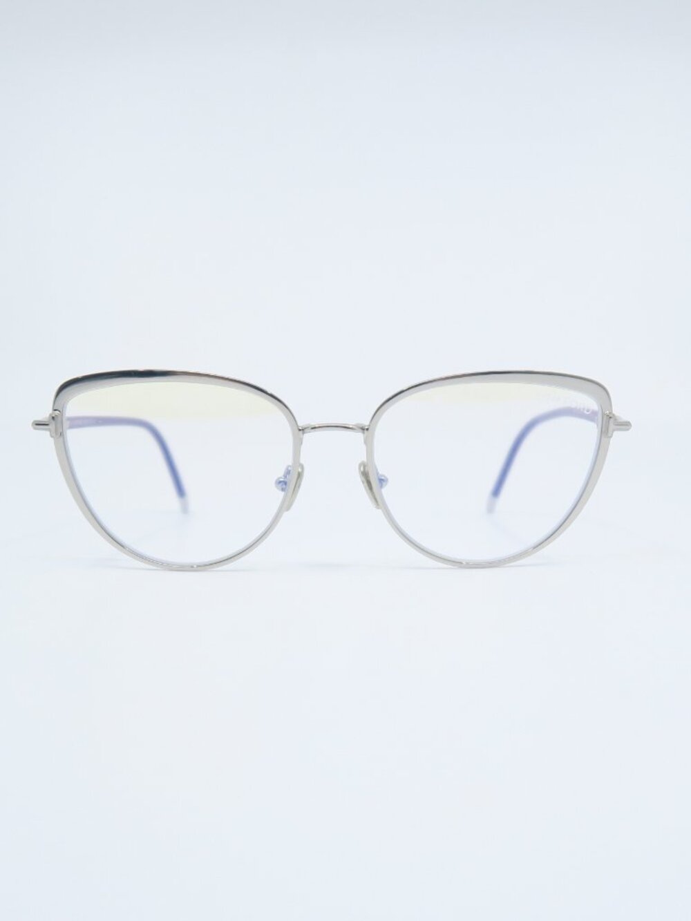 Tom Ford TF 5741-B 016 New Silver-Burgundy Cat Eye Eyeglasses 55mm with box.